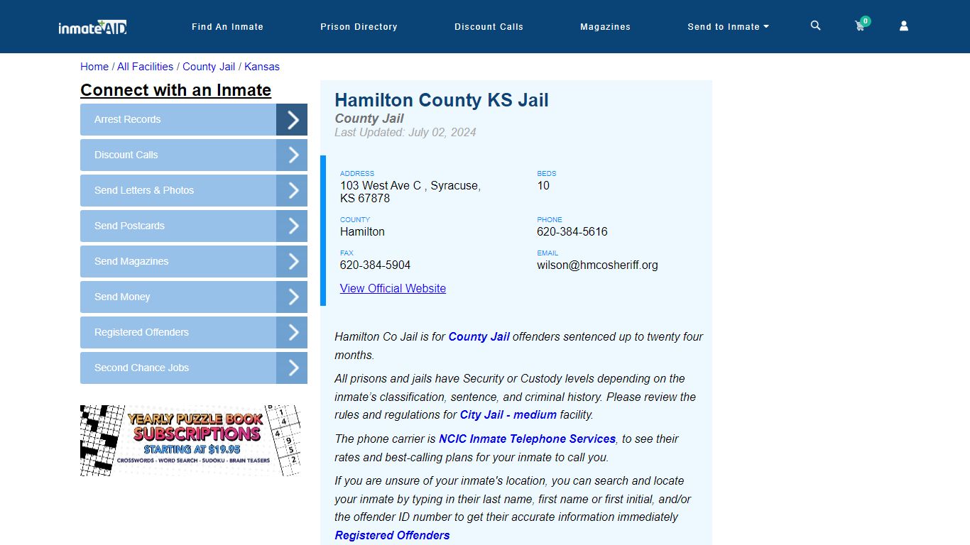 Hamilton County KS Jail - Inmate Locator